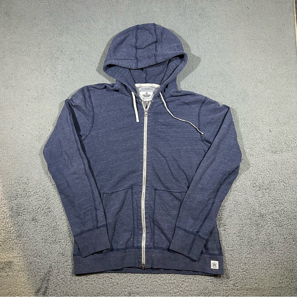 Reigning Champ  Full Zip Hoodie Blue Women’s Larger Drawstring #945